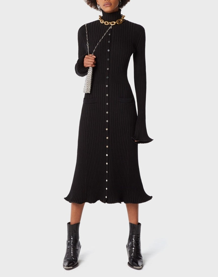 Robe midi en maille à col montant - Black