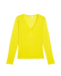 Pull à col V slim en soie et cachemire - Summer Yellow