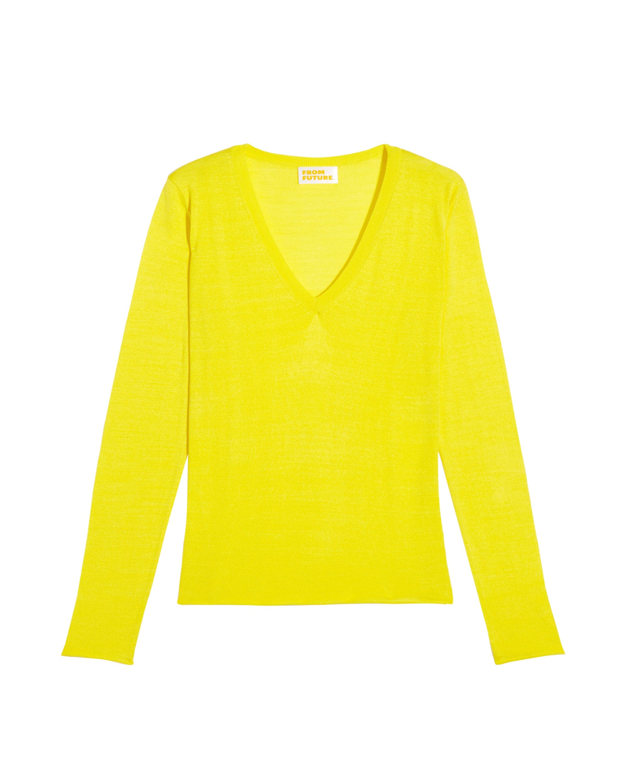 Pull à col V slim en soie et cachemire - Summer Yellow