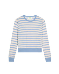 Pull court à col rond à rayures en laine superfine - Sunset Blue