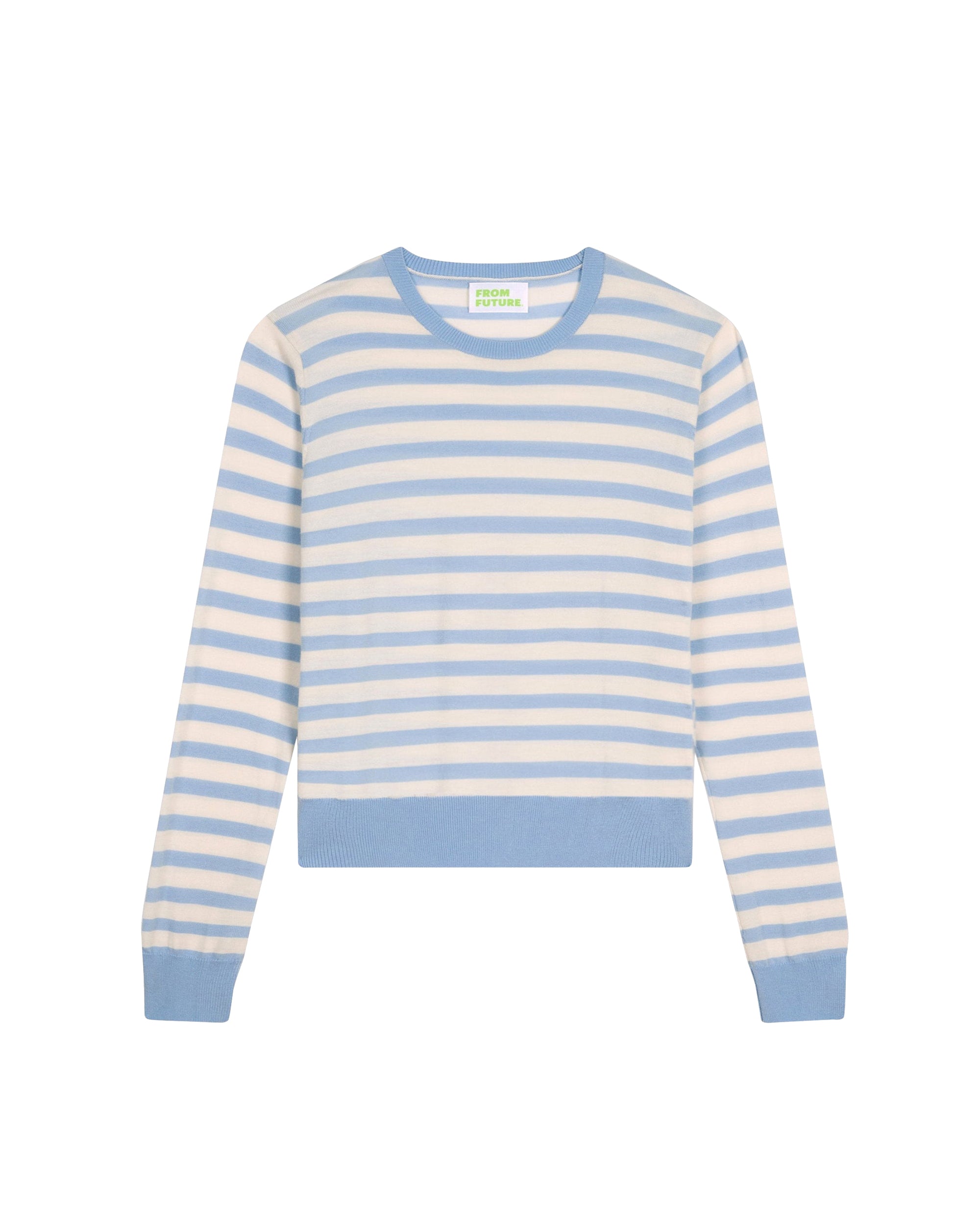 Pull court à col rond à rayures en laine superfine - Sunset Blue