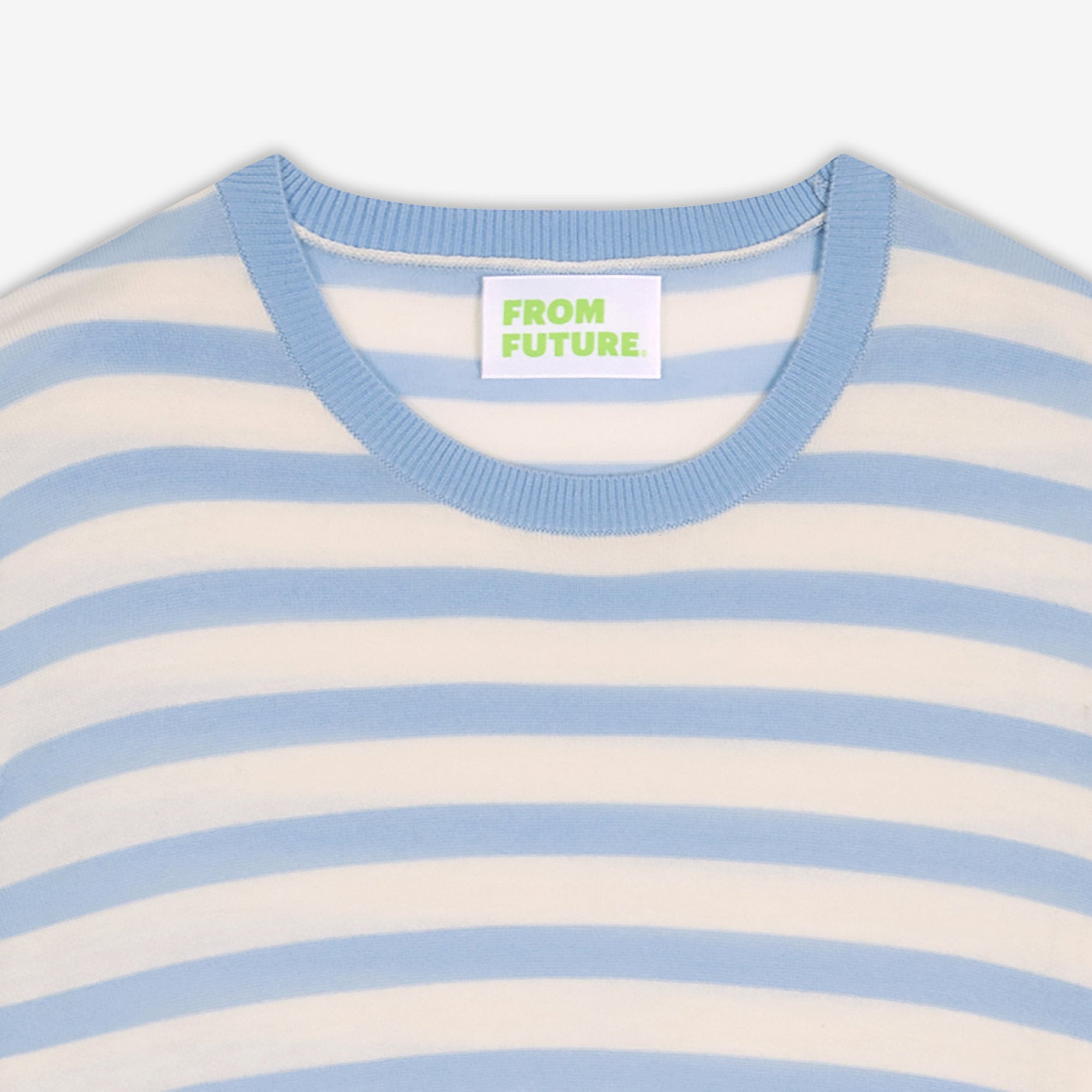 Pull court à col rond à rayures en laine superfine - Sunset Blue