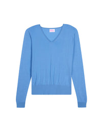 Pull à col V oversize en laine superfine - Pacific Blue