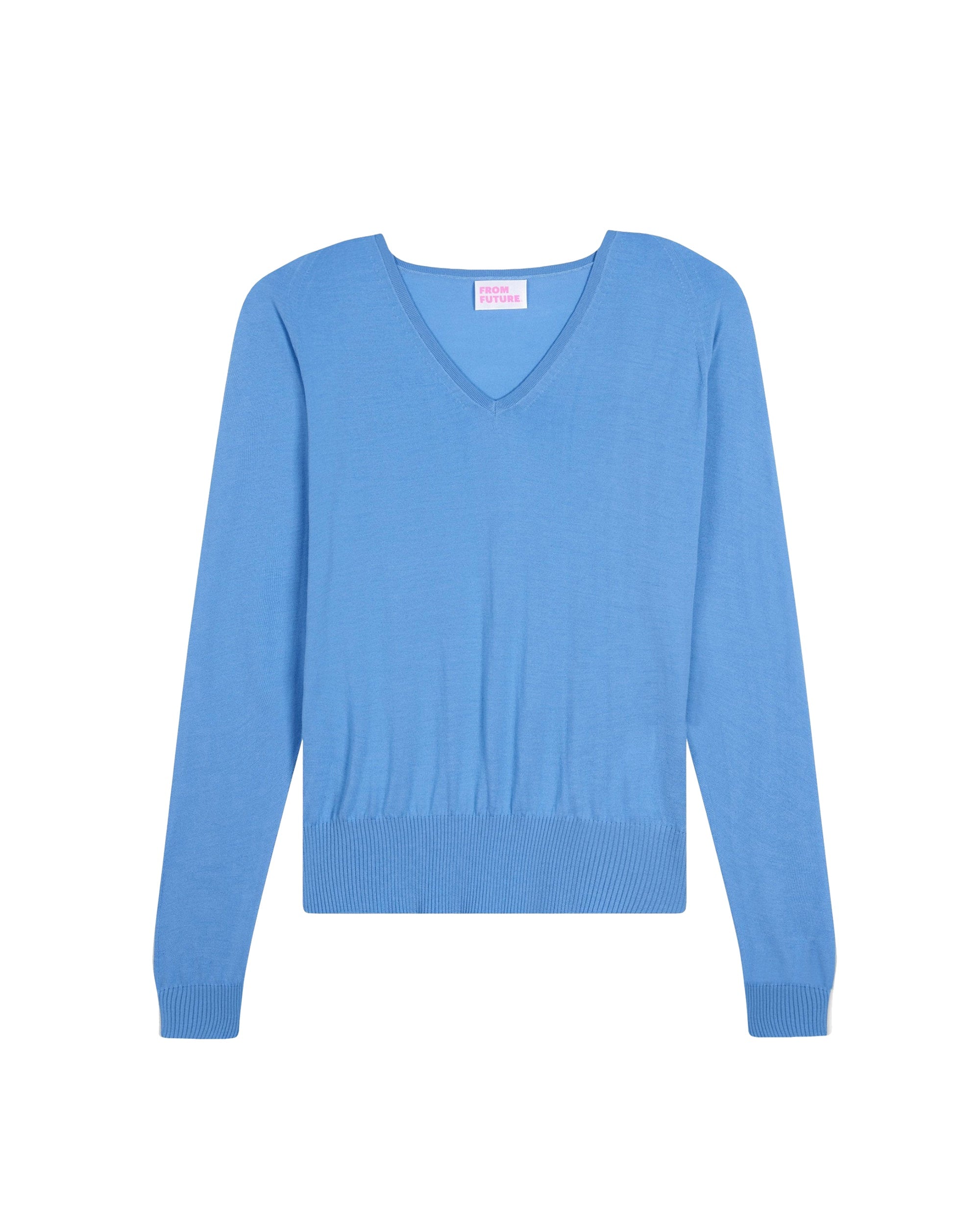Pull à col V oversize en laine superfine - Pacific Blue