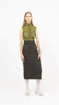 Jupe droite fendue en Harris Tweed - Slate grey