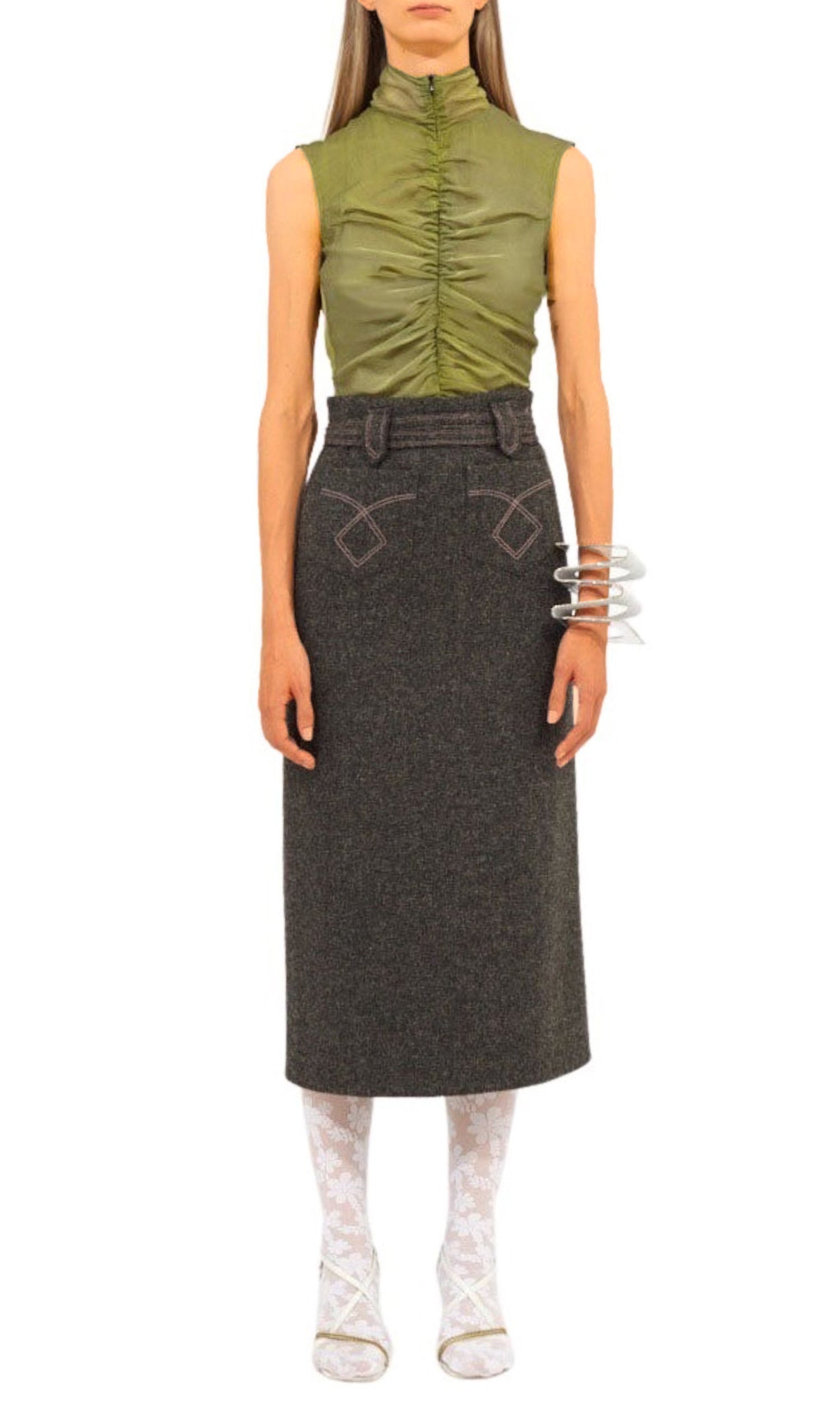 Jupe droite fendue en Harris Tweed - Slate grey