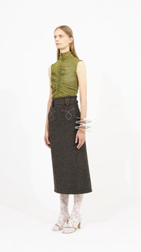 Jupe droite fendue en Harris Tweed - Slate grey