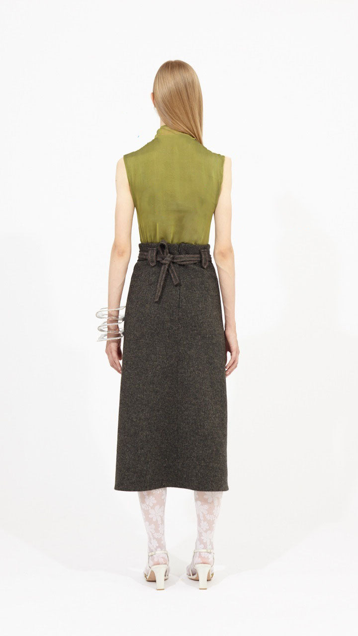 Jupe droite fendue en Harris Tweed - Slate grey