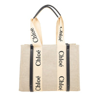 Sac cabas Woody en lin - White & Blue