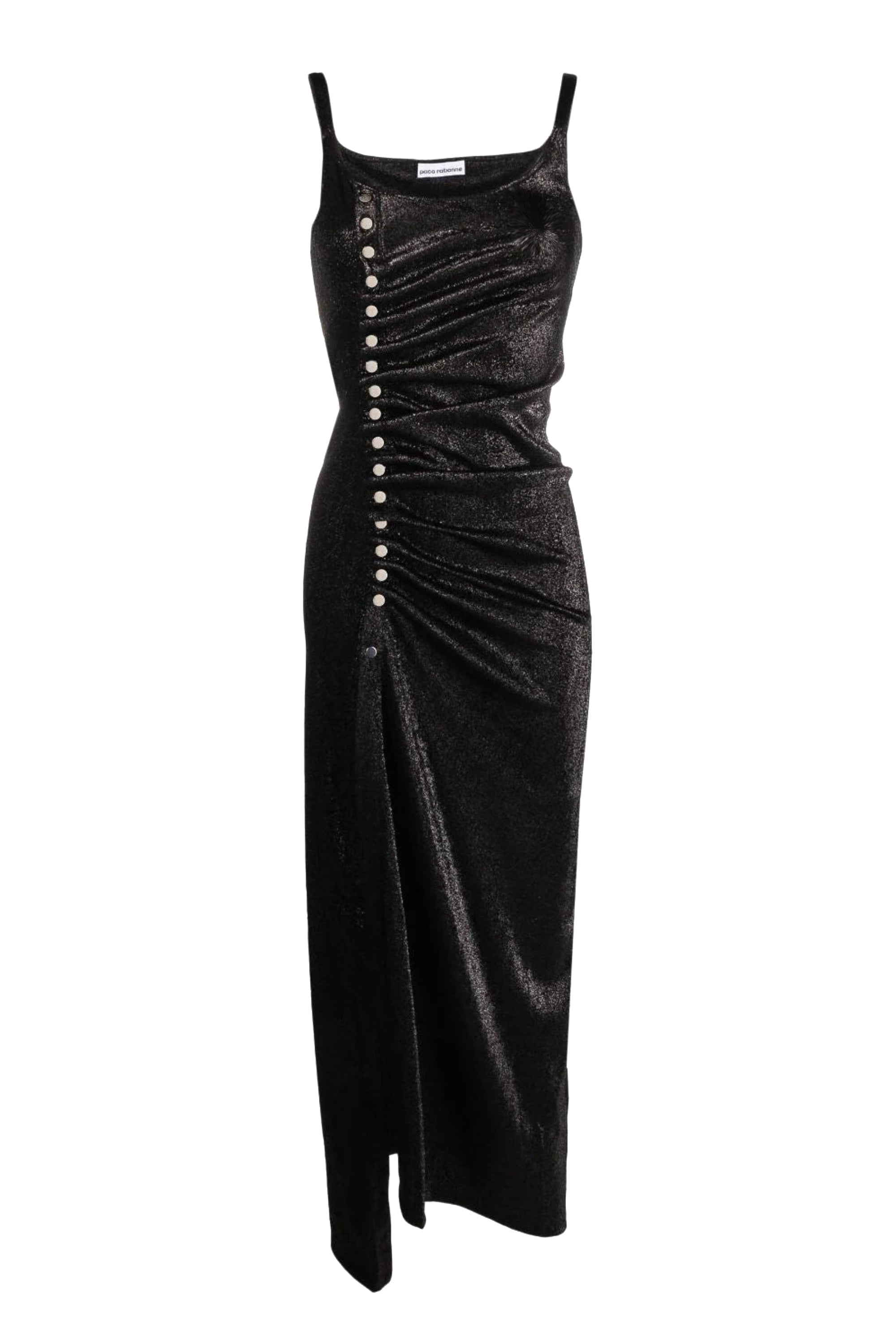 Robe longue froncée et boutonnée - Black