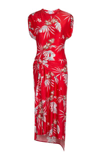 Robe longue ceinturée à imprimé - Red Hawai