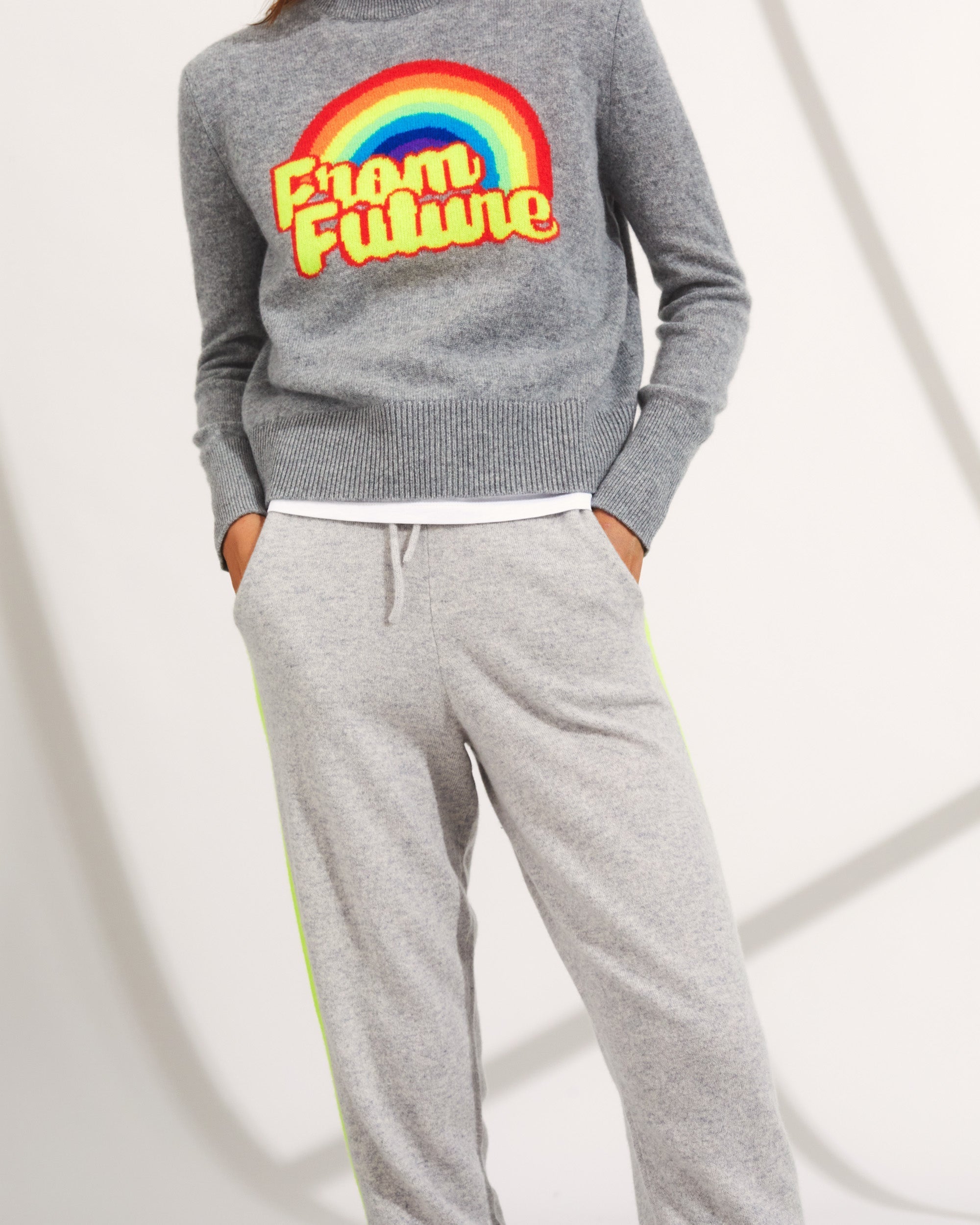 Pantalon de jogging à bande bicolore en cachemire - Light Heather Gray
