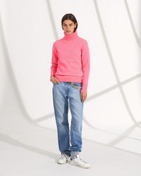 Pull à col roulé bord côte en cachemire - Rainbow Pink