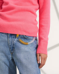 Pull à col roulé bord côte en cachemire - Rainbow Pink