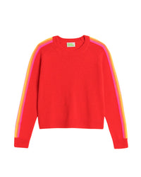 Pull à bande multicolore et col rond en cachemire - Winter Red