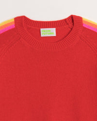 Pull à bande multicolore et col rond en cachemire - Winter Red