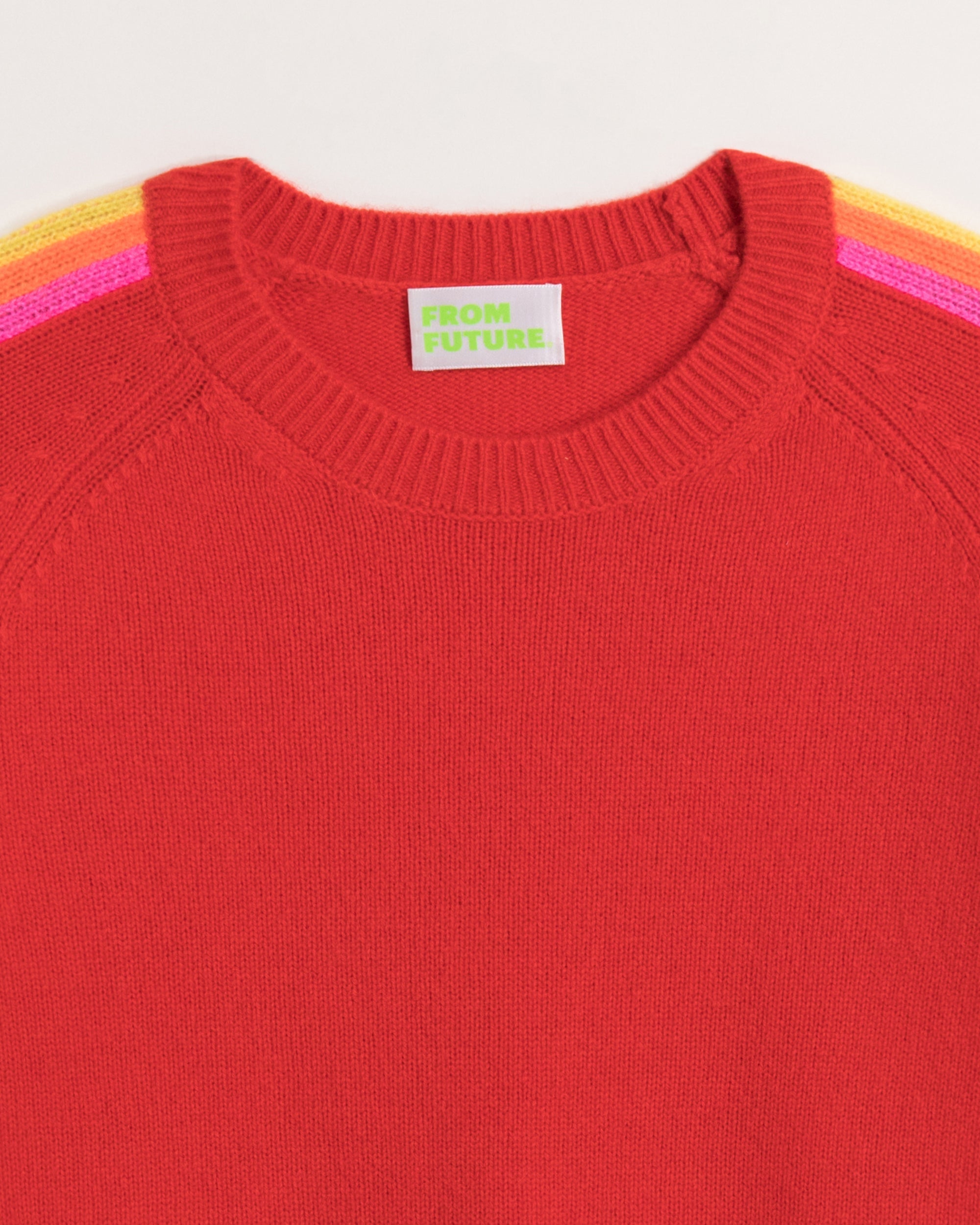 Pull à bande multicolore et col rond en cachemire - Winter Red