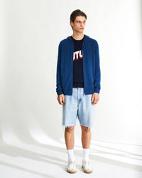 Hoodie Light à zip en cachemire - Midnight Blue
