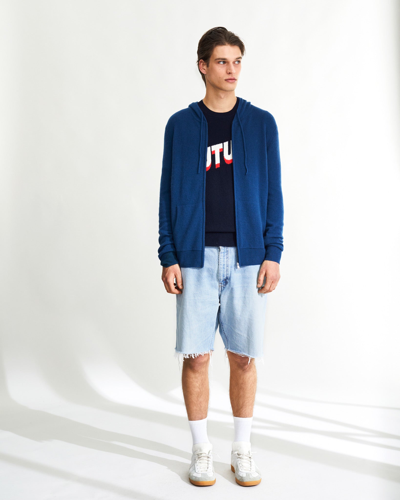 Hoodie Light à zip en cachemire - Midnight Blue