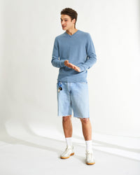 Pull à col V en cachemire - Denim Blue