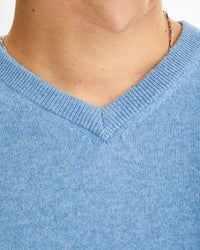 Pull à col V en cachemire - Denim Blue