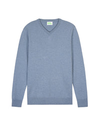 Pull à col V en cachemire - Denim Blue