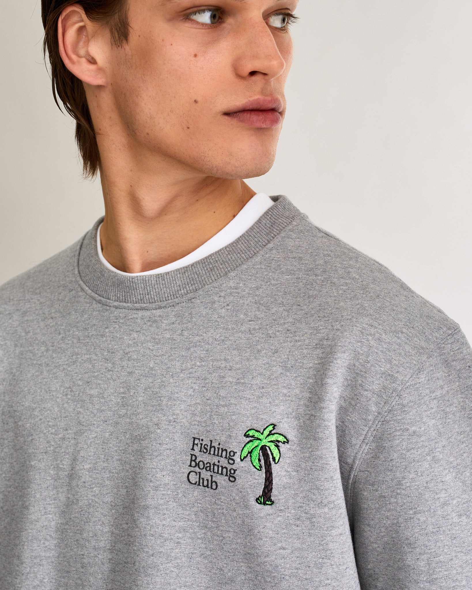 Sweat Fishing Boating Club brodé - Light Heather Gray