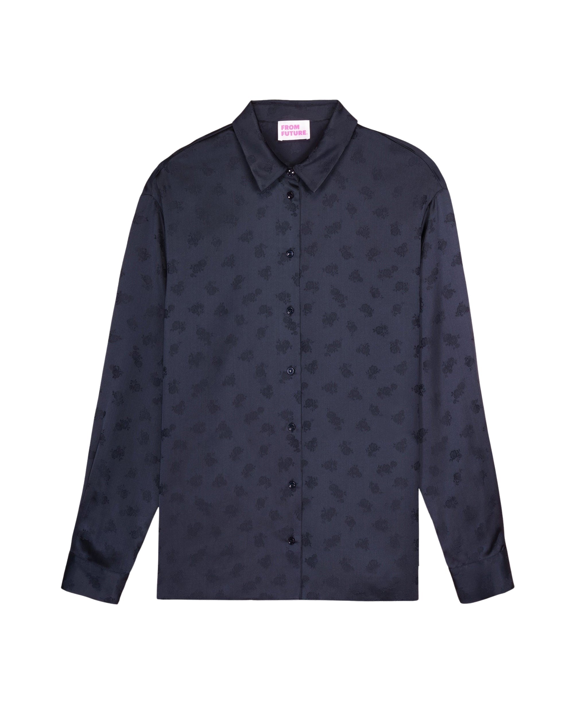 Chemise à manches longues Suzanna en soie - Navy Jacquard