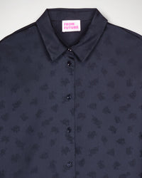 Chemise à manches longues Suzanna en soie - Navy Jacquard