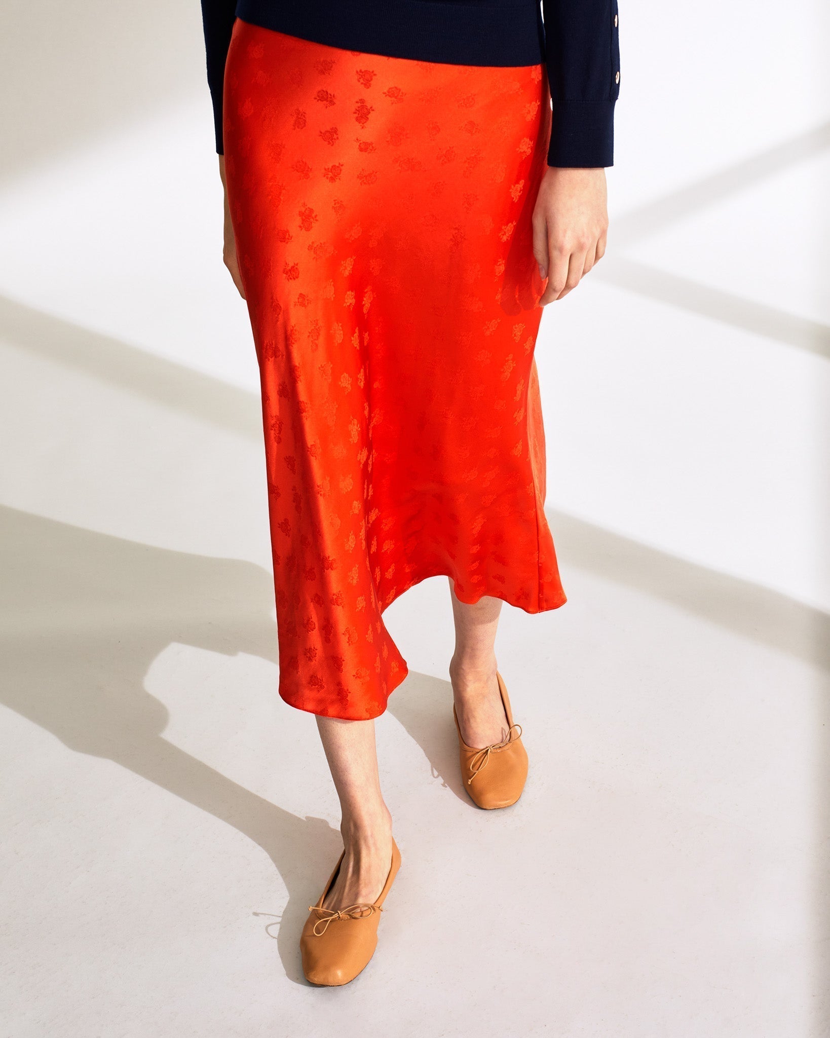 Jupe Carmen en soie - Jacquard Orange