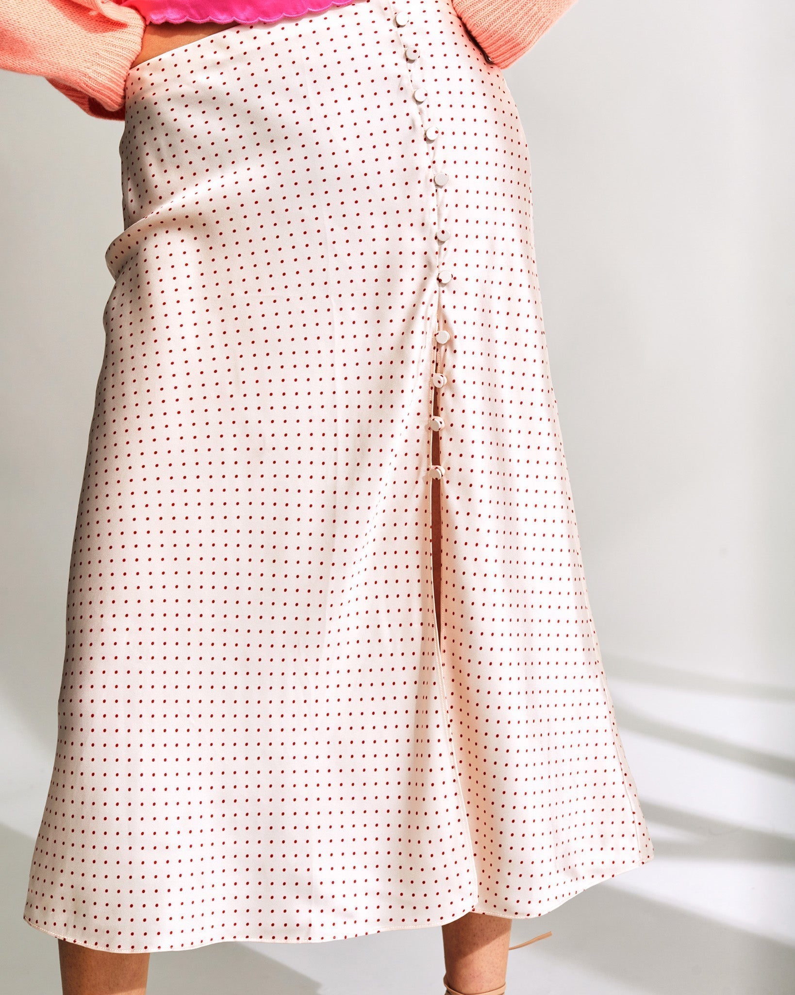 Jupe Romy en soie - Nude Polka Dot
