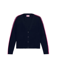 Cardigan court surpiqûres contrastées en cachemire - Navy