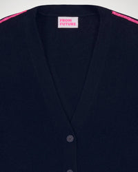 Cardigan court surpiqûres contrastées en cachemire - Navy