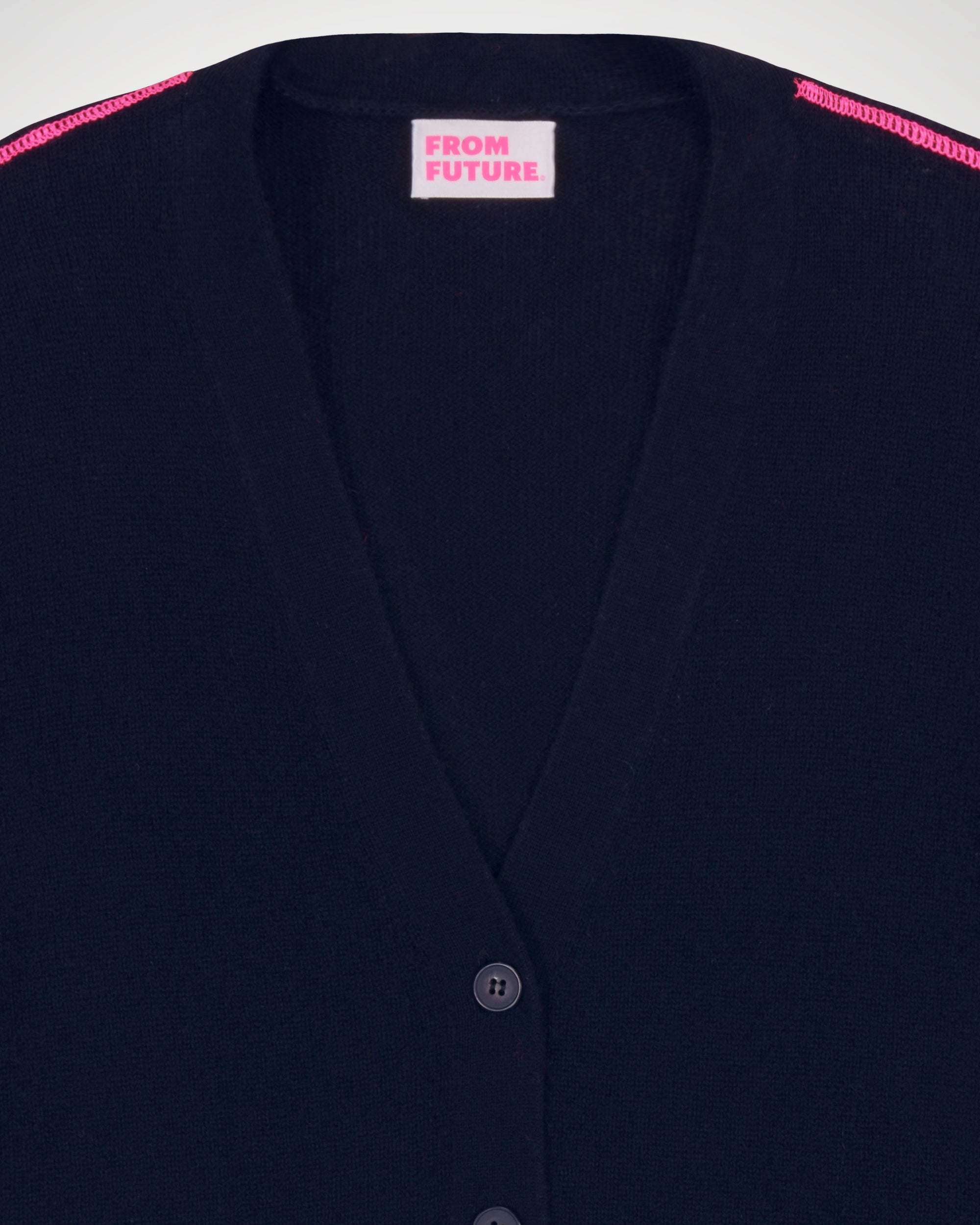 Cardigan court surpiqûres contrastées en cachemire - Navy