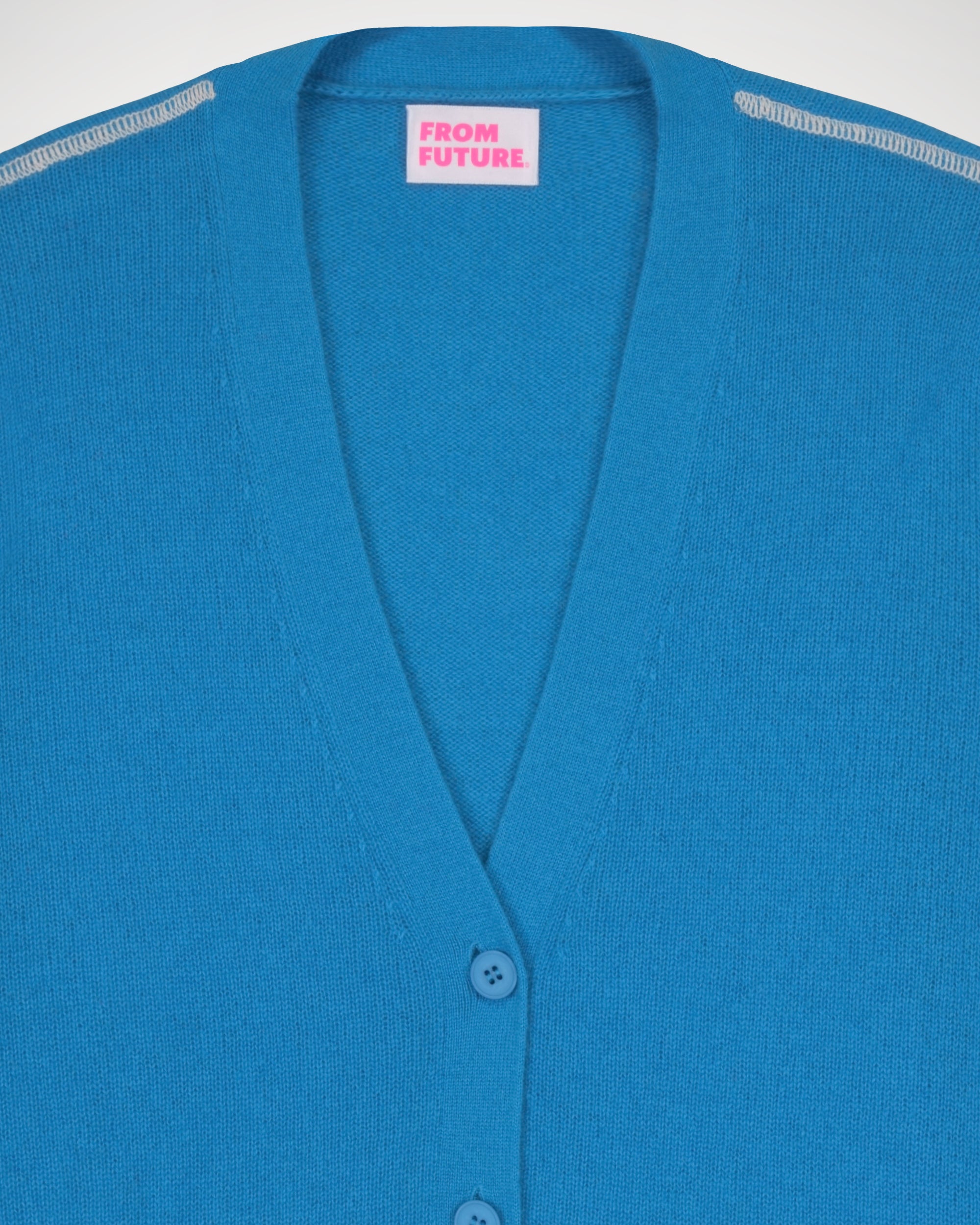 Cardigan court surpiqûres contrastées en cachemire - Blue Wave
