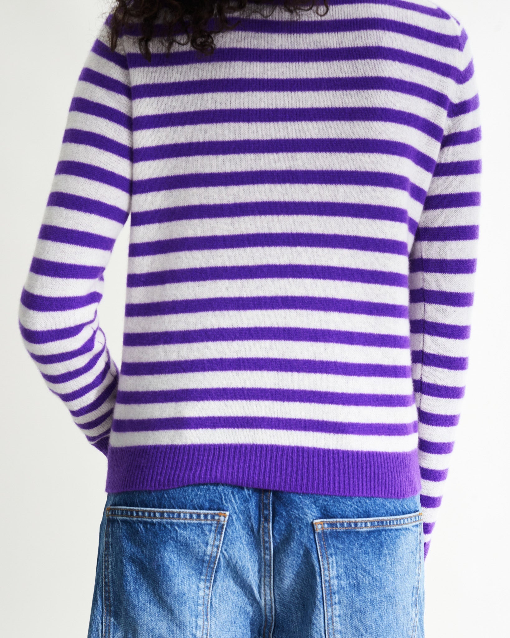 Pull Light à col rond à rayures en cachemire - Neon Purple