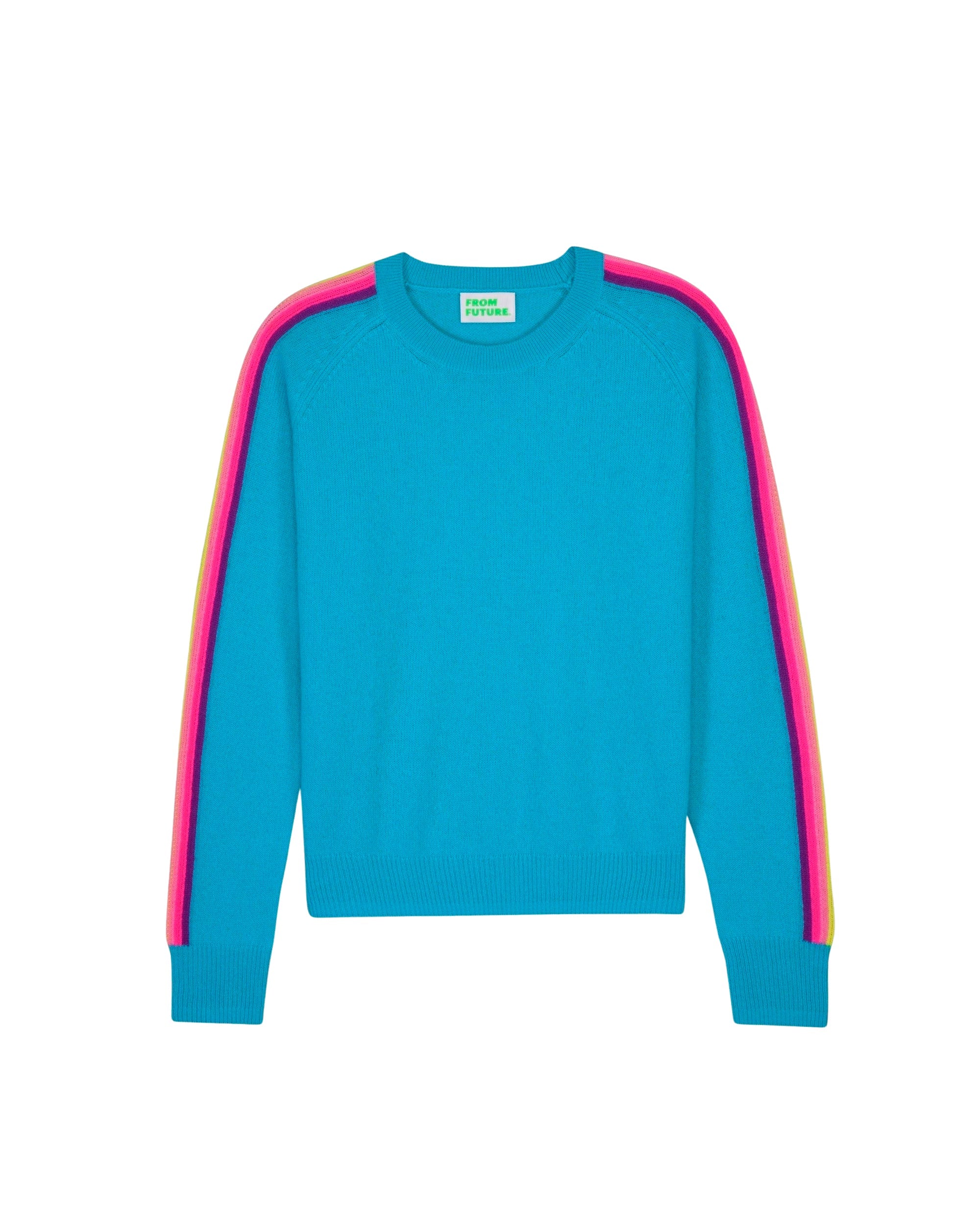 Pull à col rond à bande multicolore en cachemire - Holiday Blue