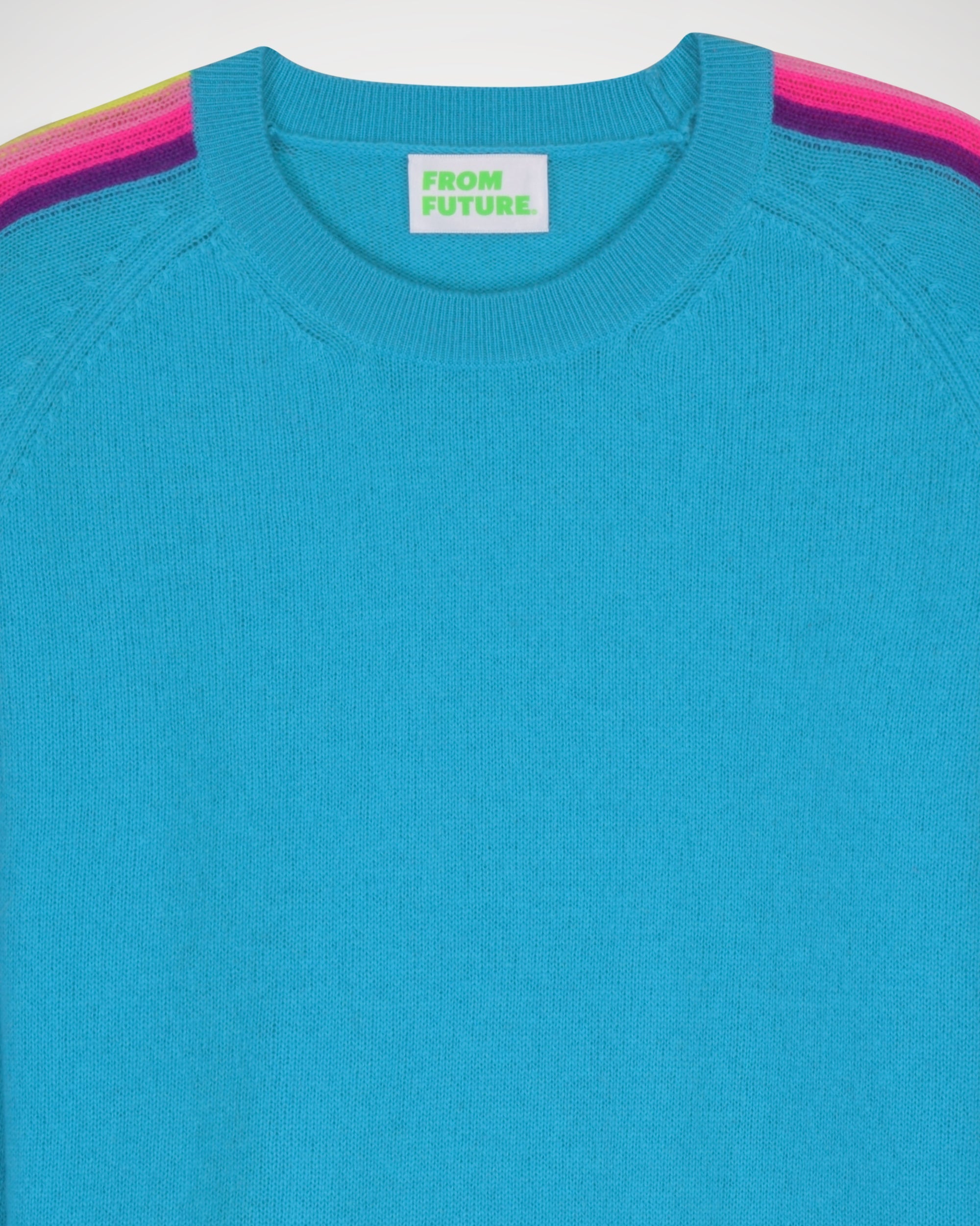 Pull à col rond à bande multicolore en cachemire - Holiday Blue