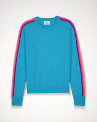 Pull à col rond à bande multicolore en cachemire - Holiday Blue