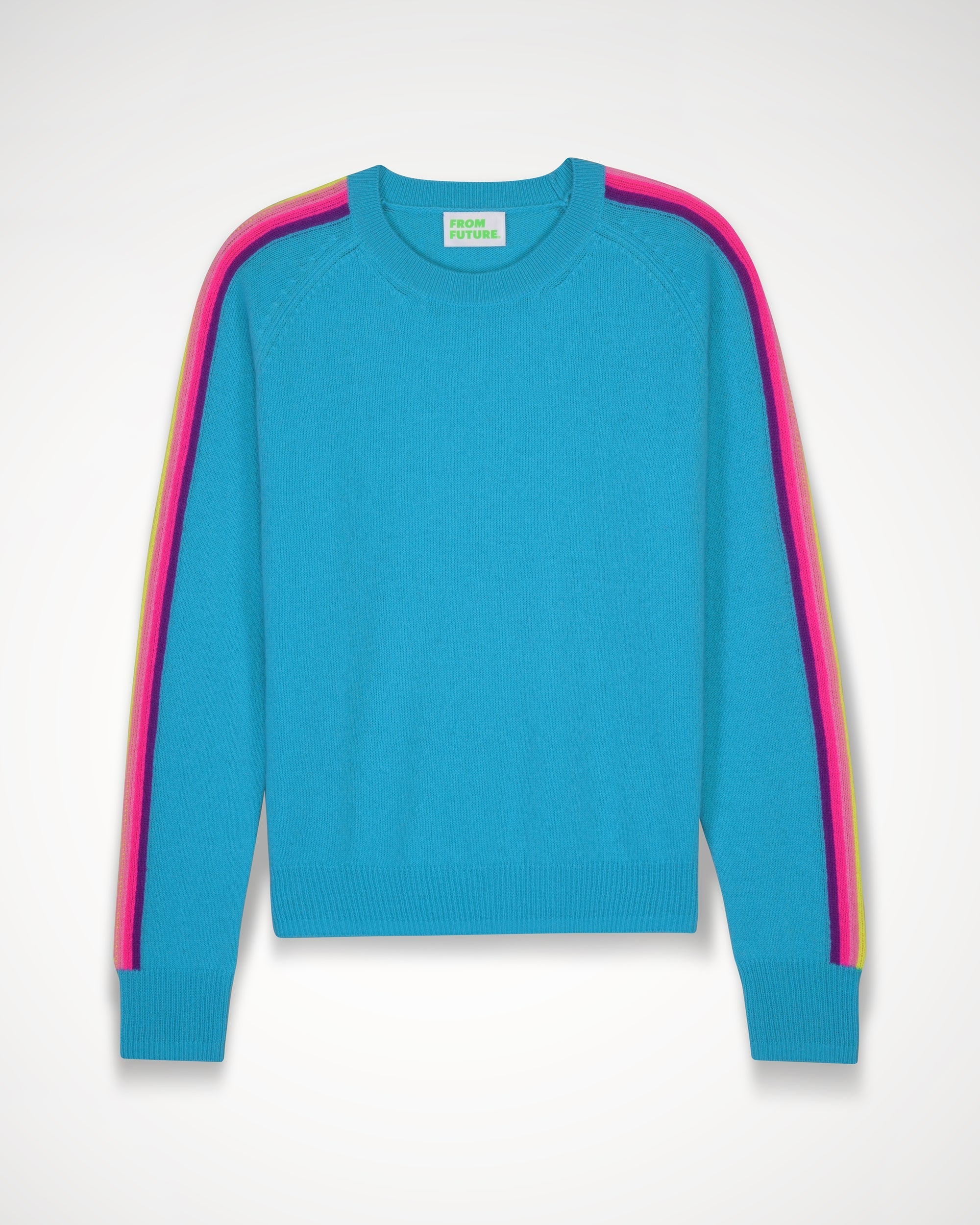 Pull à col rond à bande multicolore en cachemire - Holiday Blue