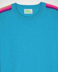 Pull à col rond à bande multicolore en cachemire - Holiday Blue
