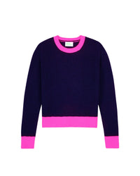Pull court à col rond bicolore en cachemire - Navy