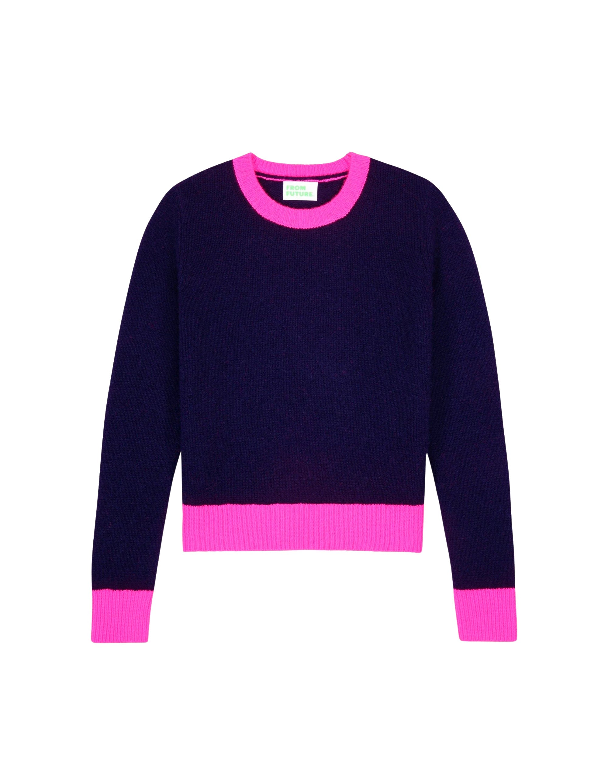 Pull court à col rond bicolore en cachemire - Navy