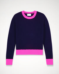 Pull court à col rond bicolore en cachemire - Navy