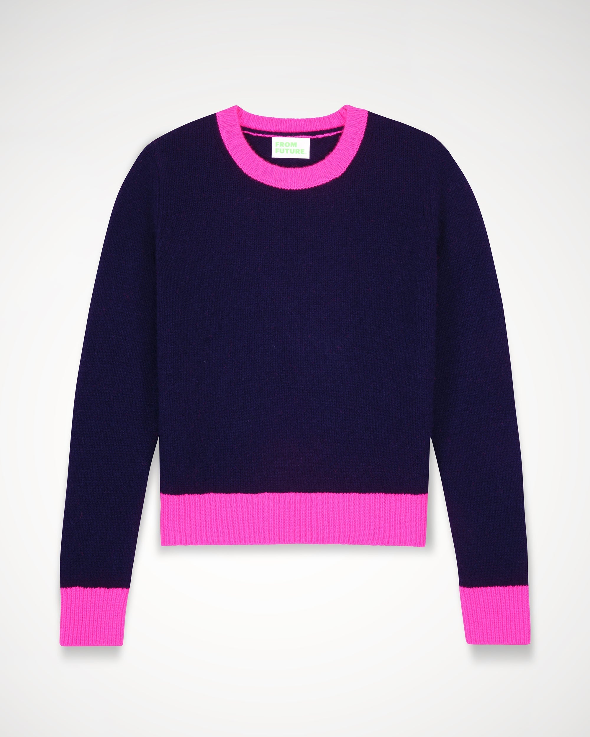 Pull court à col rond bicolore en cachemire - Navy