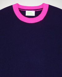 Pull court à col rond bicolore en cachemire - Navy