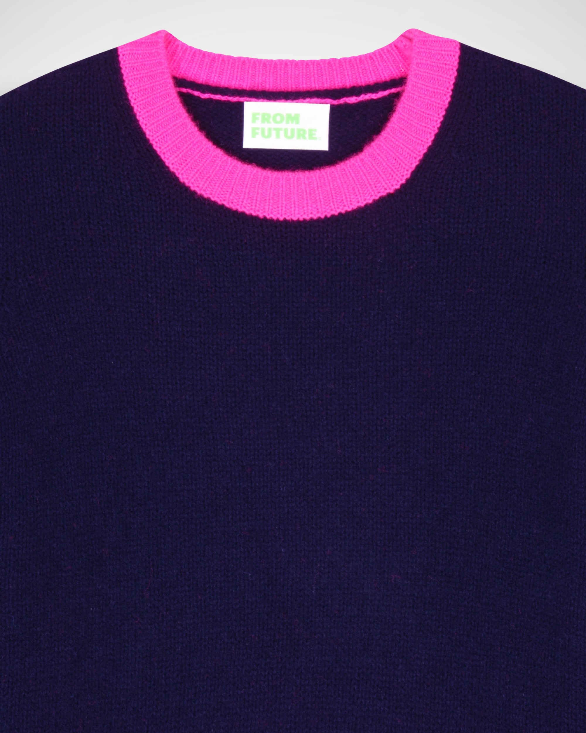 Pull court à col rond bicolore en cachemire - Navy