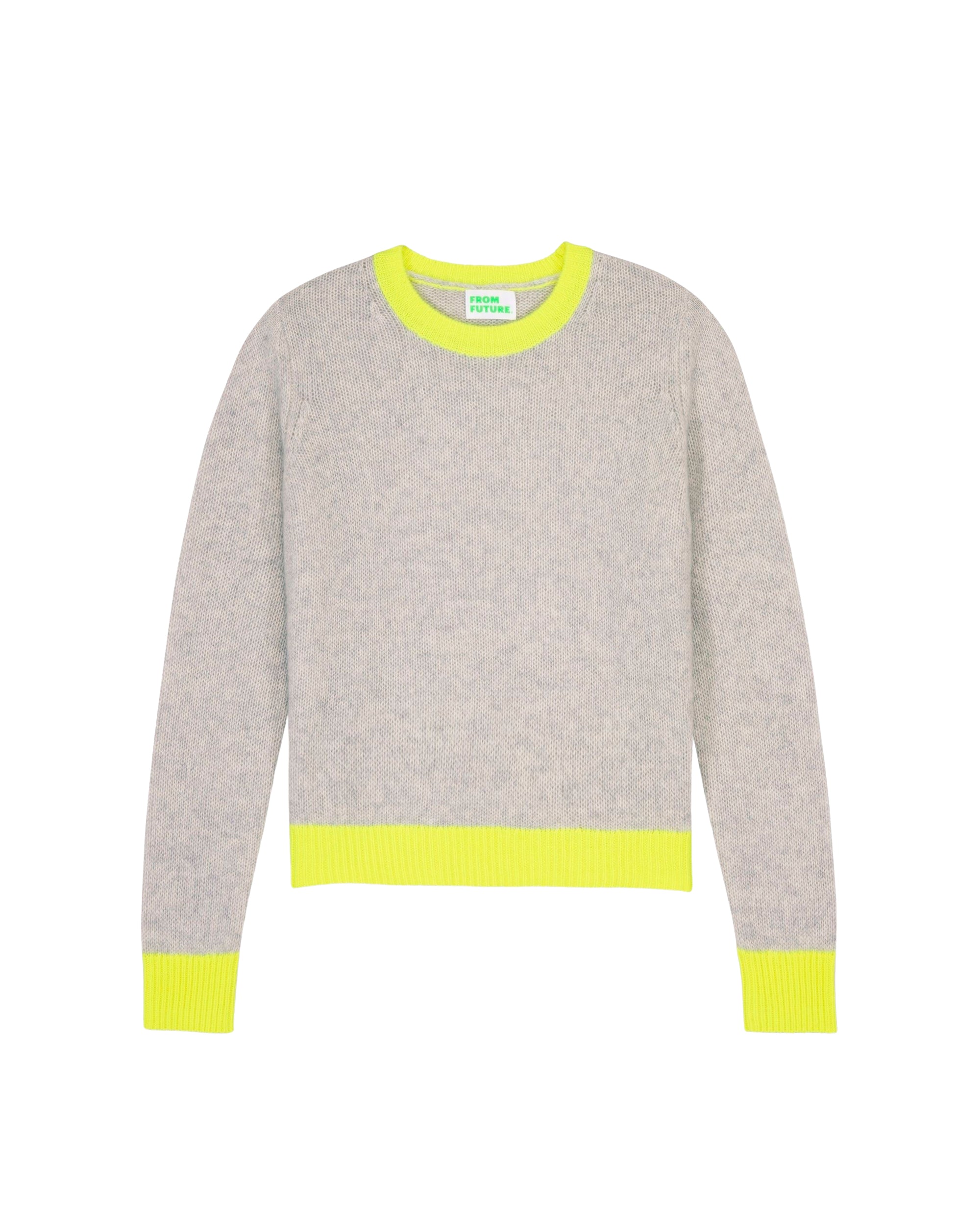 Pull court à col rond bicolore en cachemire - Light Heather Gray