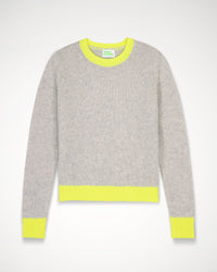 Pull court à col rond bicolore en cachemire - Light Heather Gray