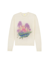 Pull à col rond imprimé Flamingo en cachemire - Ecru